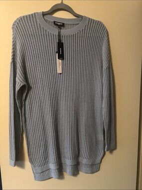 Express Light Blue Open-Knit Crewneck Sweater size XS brand new tags $78 retail